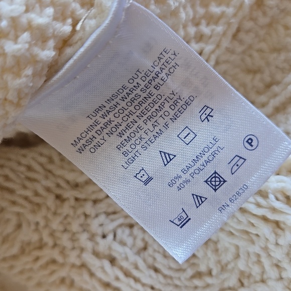 Lands' End Ivory Cotton Cableknit Turtleneck Fishermans Sweater Small - Picture 4 of 4